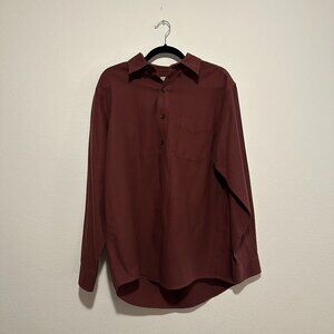 L.L.Bean Men's Red Cotton Knit Long Sleeve Button Front Shirt Size Medium